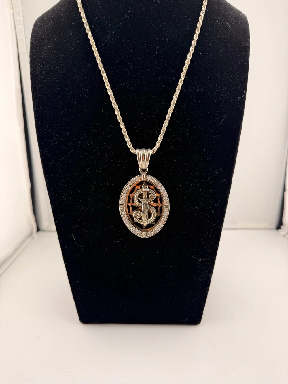 Sterling Silver 925 Monogram 'S’ or ‘$’ Pendant Necklace